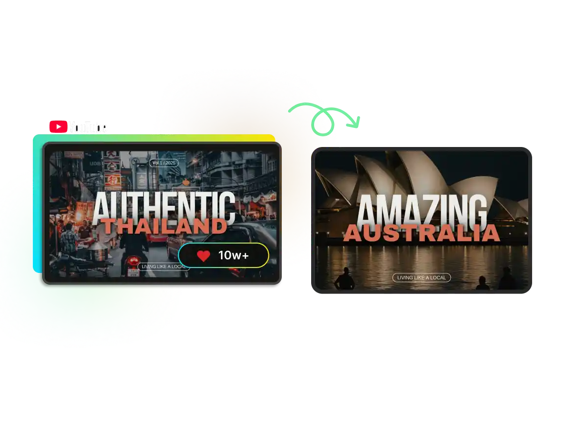 Viral style replication feature showing a popular travel thumbnail style being cloned to create a new Amazing Australia thumbnail