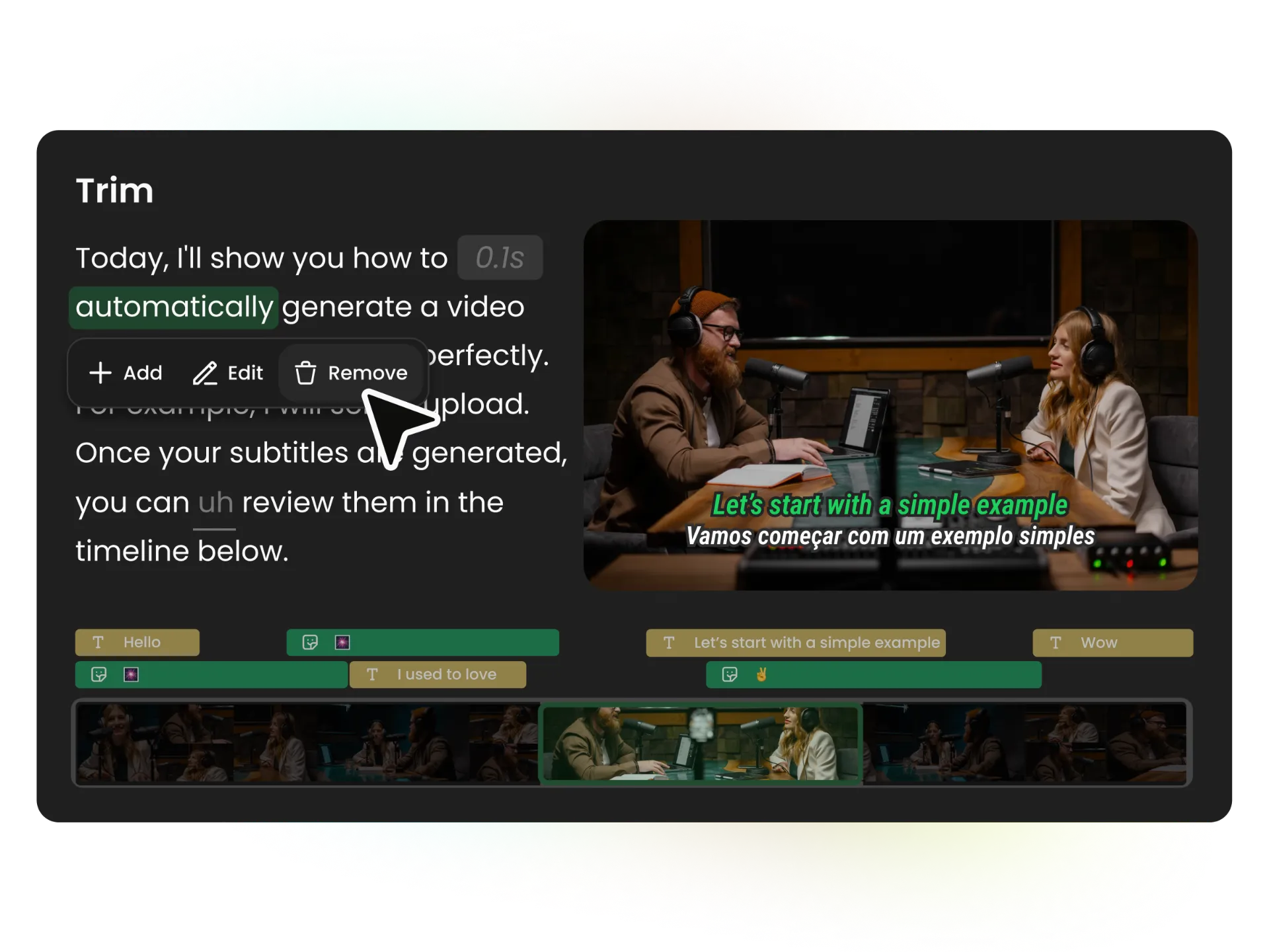 AI clip maker interface showing automatic clip generation from long video