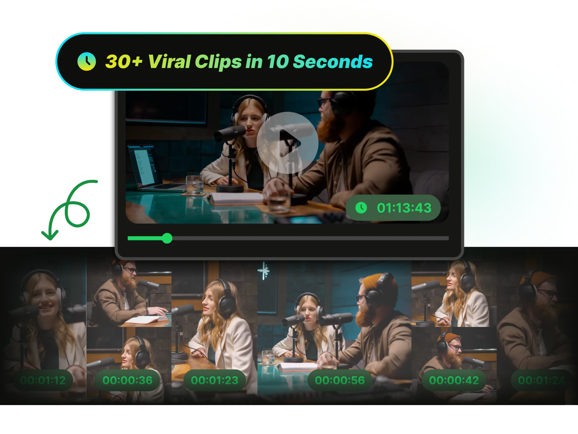 AI clip generator dashboard showing viral potential ranking for clips