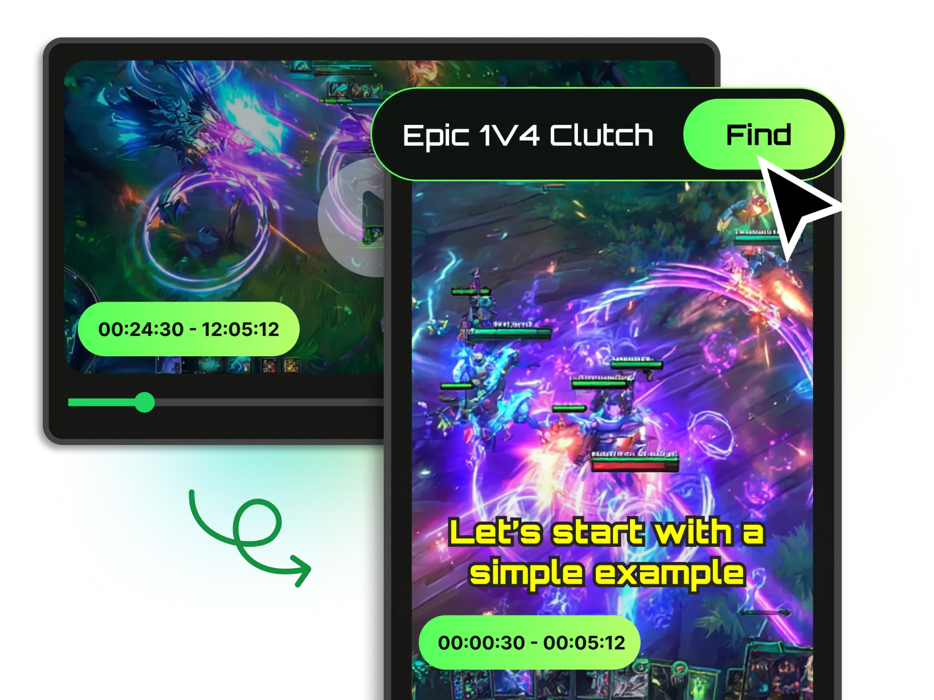 AI search interface finding specific gaming moments in VODs