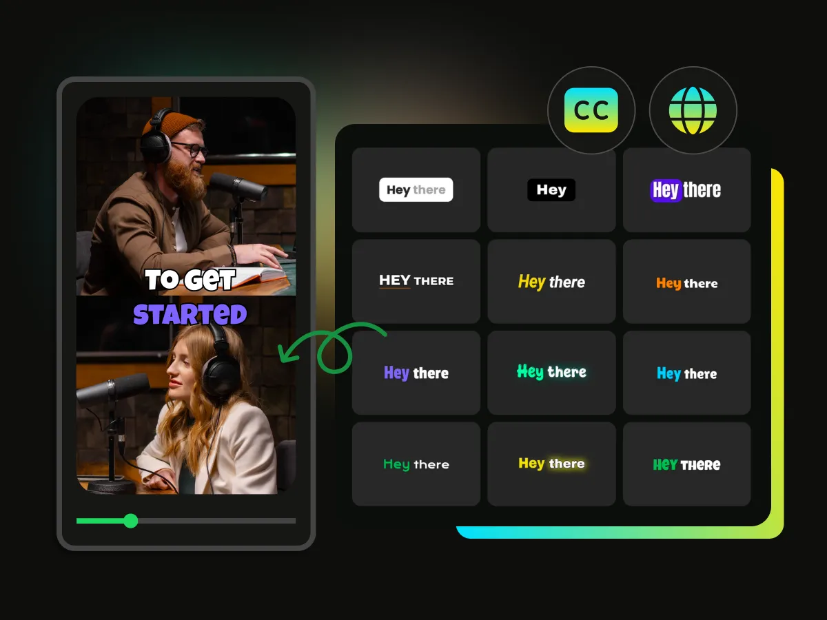 Preview of colorful dynamic animated captions on a mobile video screen