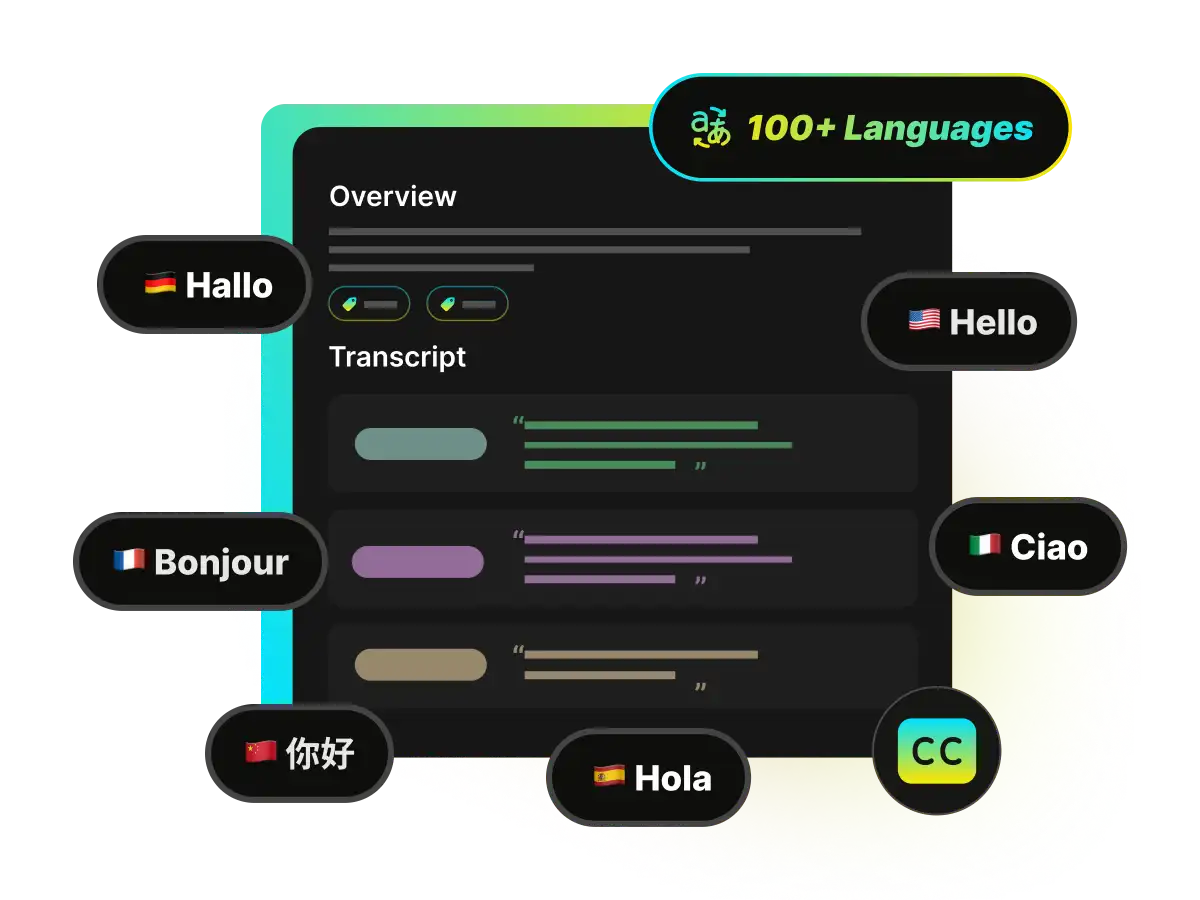 A menu showing a wide variety of language options for video transcription and translation.