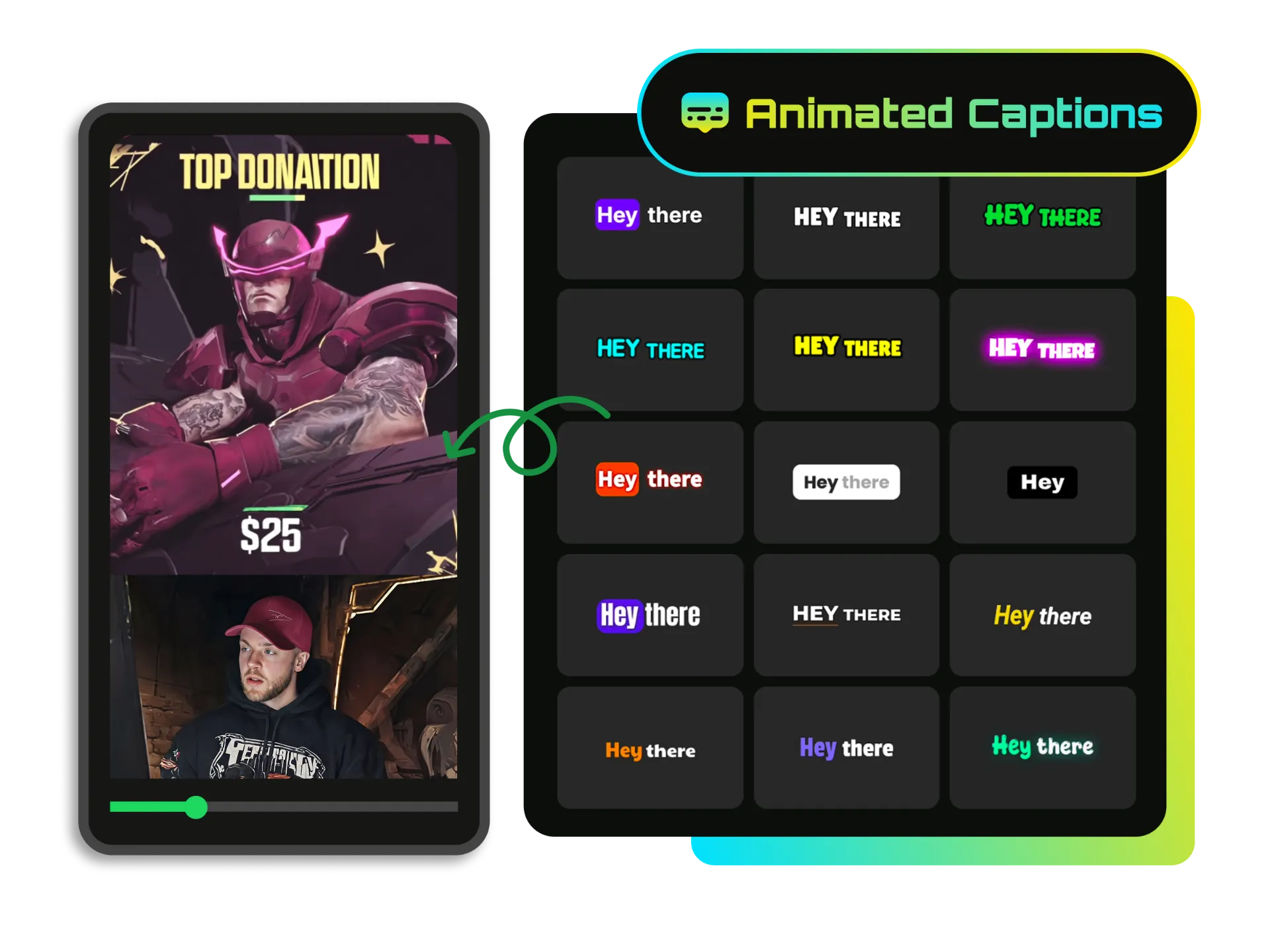 Gaming clip with animated captions highlighting key moments