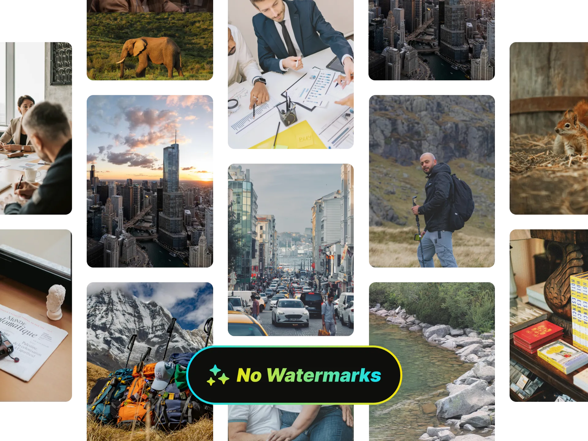 Clean AI-generated B-roll footage with no watermarks displayed in various video projects