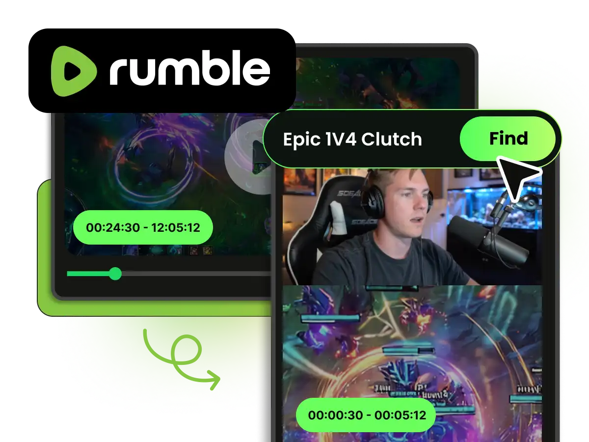 AI scanning Rumble gaming VOD to automatically surface viral highlight moments