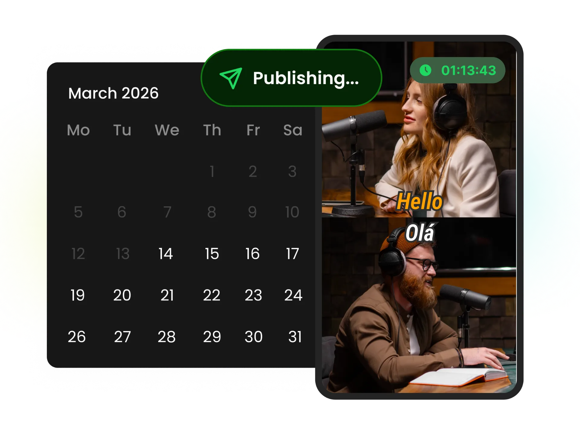 Bulk editing multiple clips with resize, template, and subtitle presets alongside social media calendar scheduling