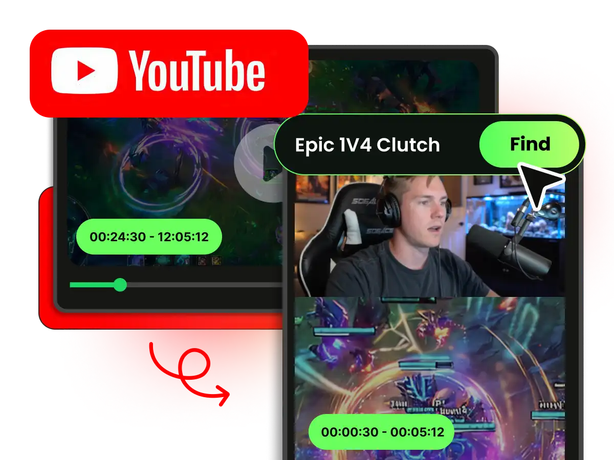 AI searching YouTube gaming VOD and surfacing viral highlights automatically