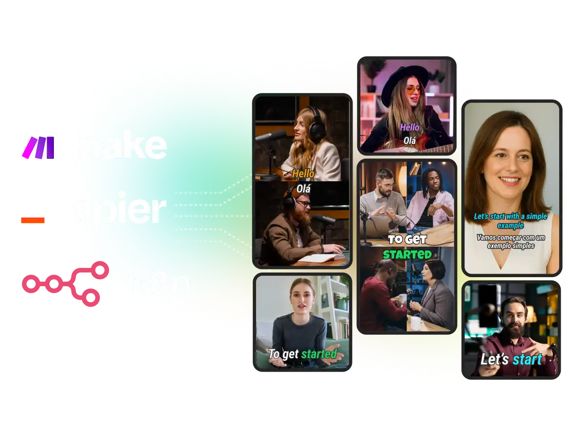 架構圖顯示 WayinVideo API 與 n8n、Zapier、Make.com 及自定義代理在自動化流程中的連接