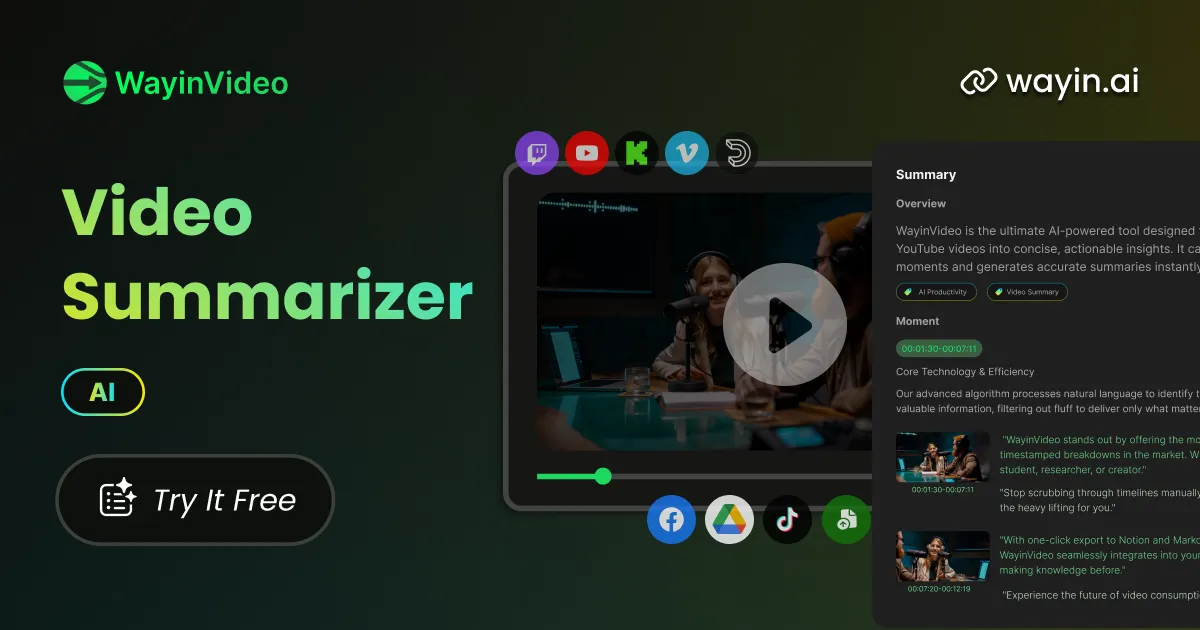 Free AI Video Summarizer - Accurate, Fast, Timestamped - WayinVideo