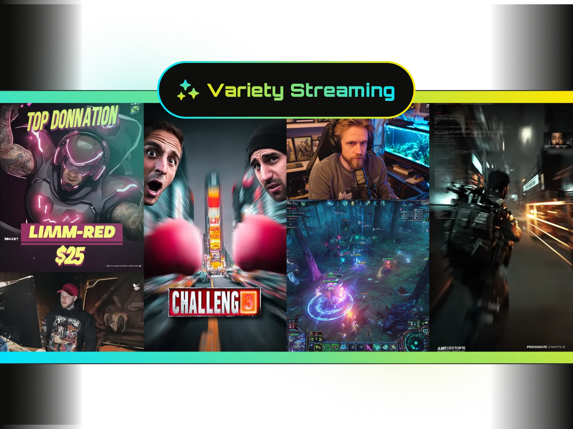 Variety streamer with clips from multiple games