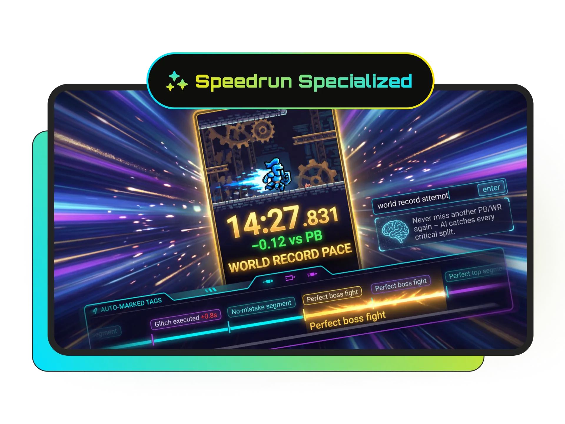 Speedrun timer with WR moment being clipped