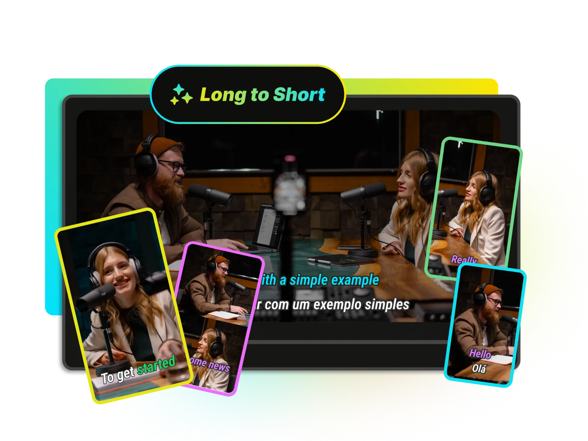Podcast interface being converted into multiple short video clips with quotes