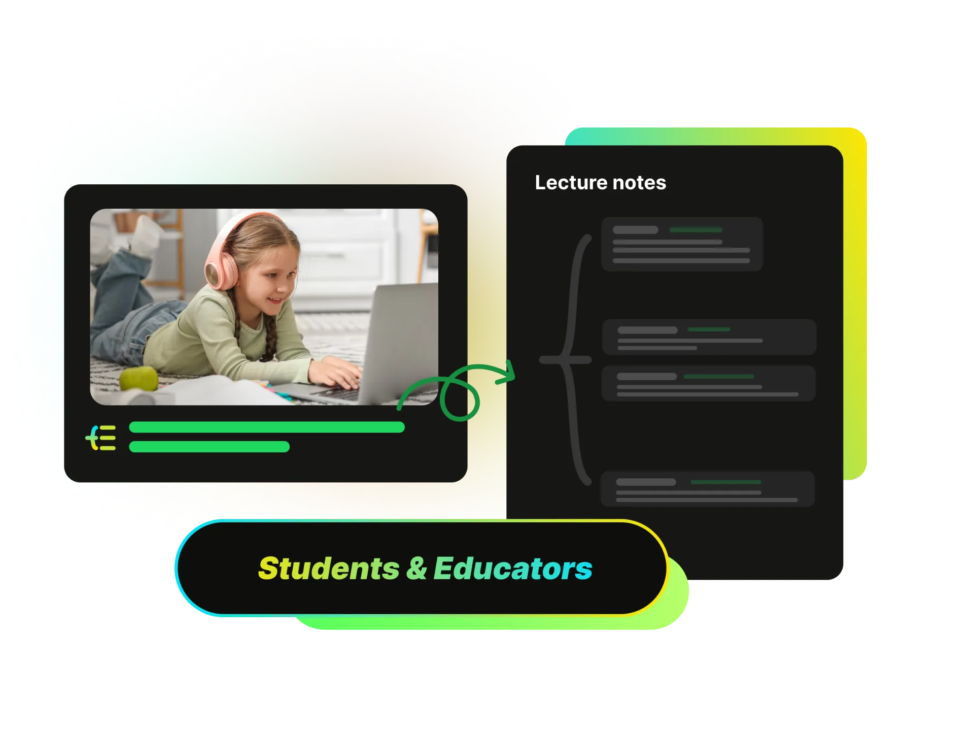 Educational video with transcript showing study notes and key points