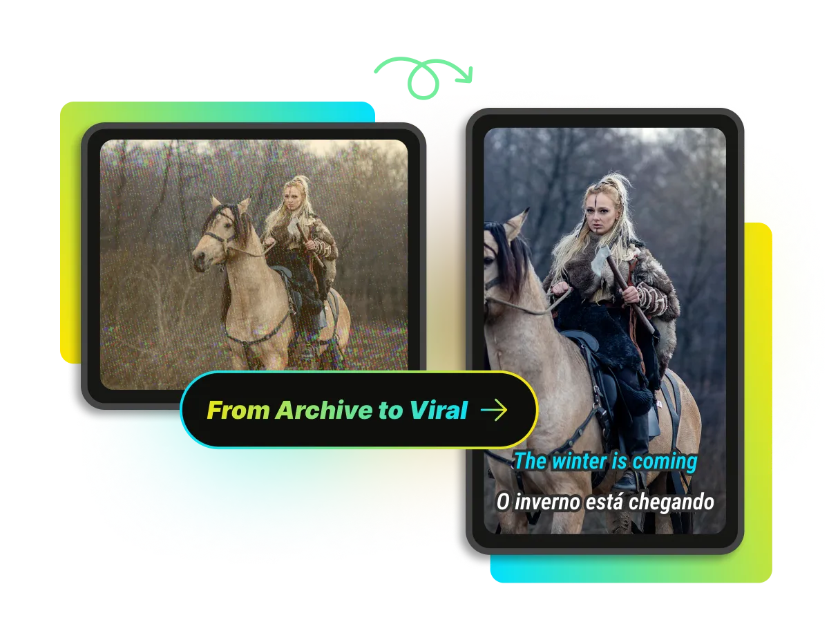 Old archive footage transformed into modern vertical video with dynamic captions.