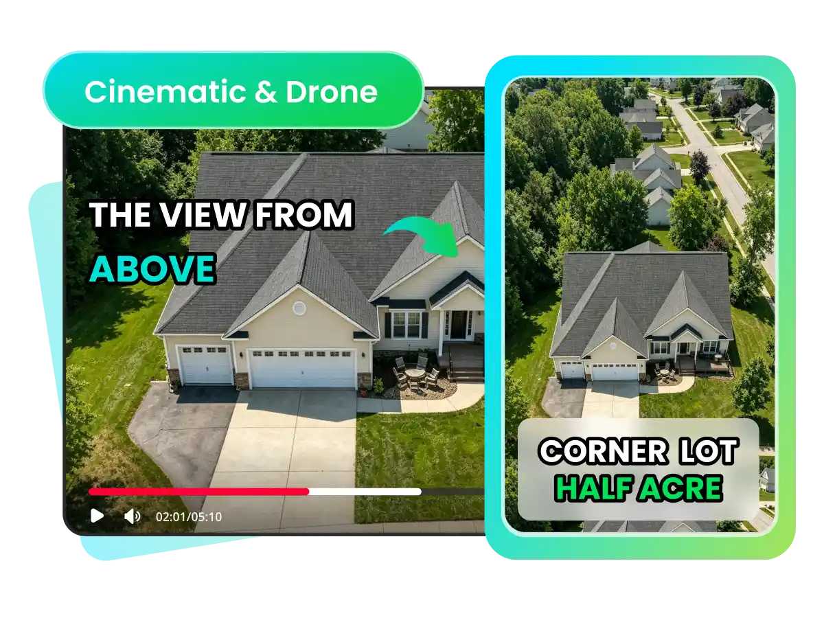 Real estate drone video reframed into cinematic vertical clips