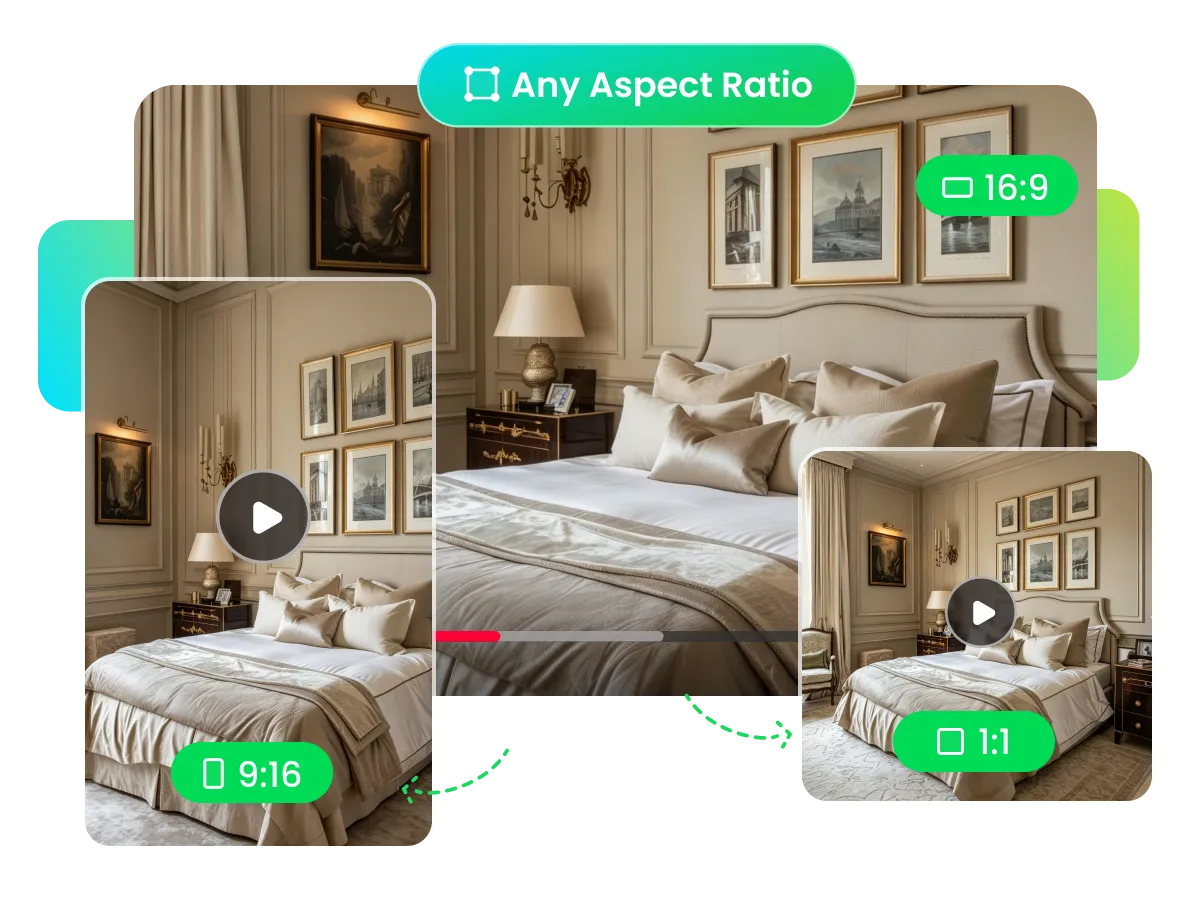 One real estate video reframed for Reels, TikTok and YouTube Shorts