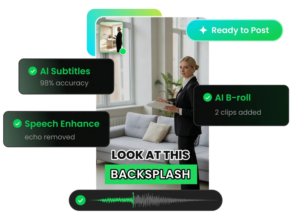 Real estate video with captions, B-roll and cleaned-up audio