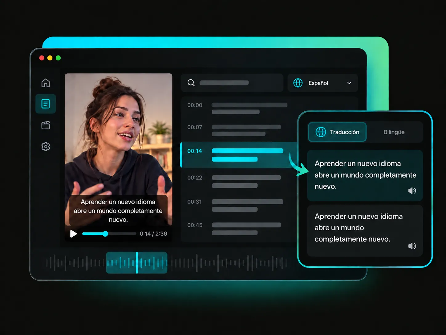 Language learner following translated captions in a Twitter video to text workflow.