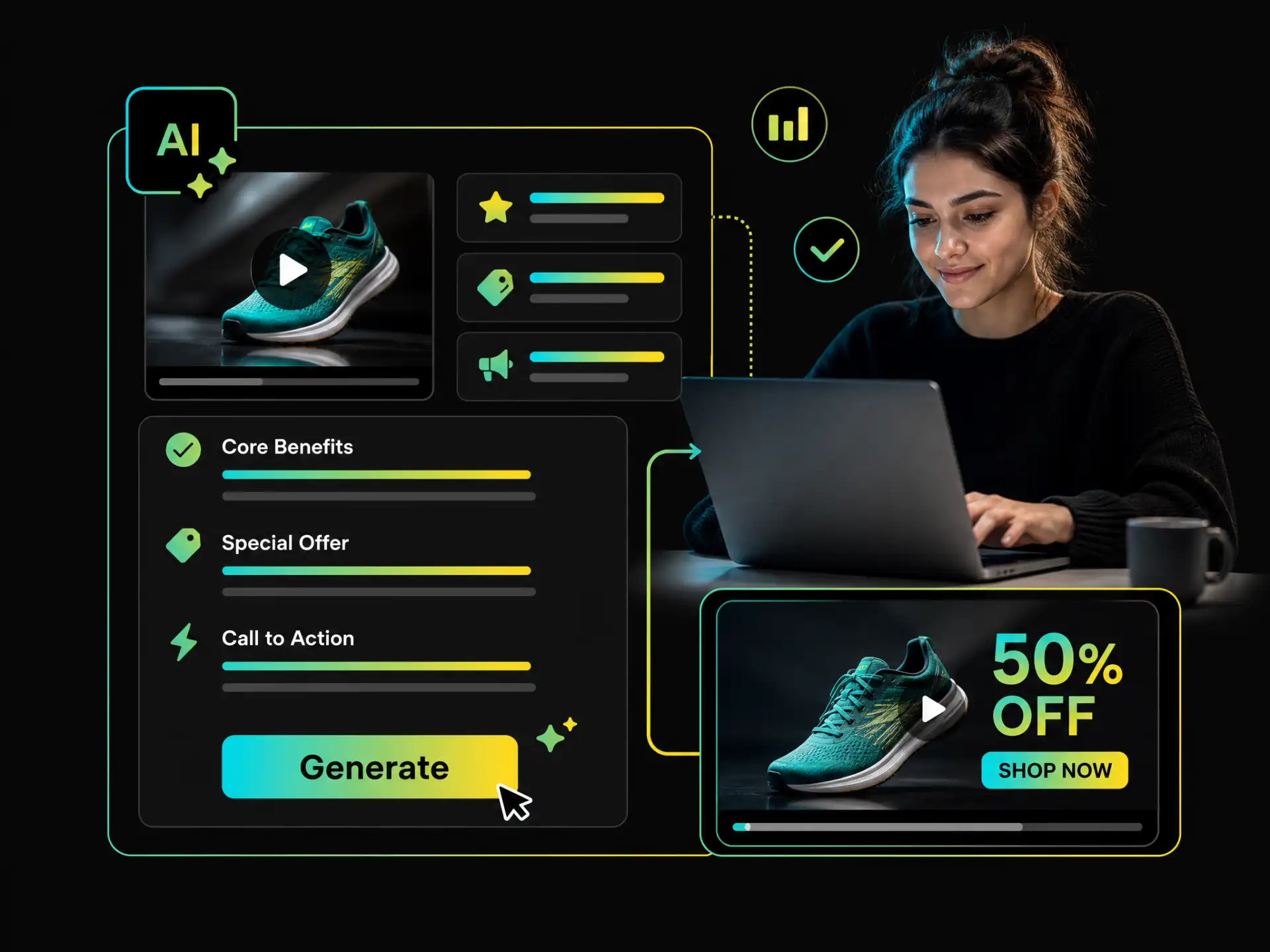 AI-generated Facebook product video copy for branded social content
