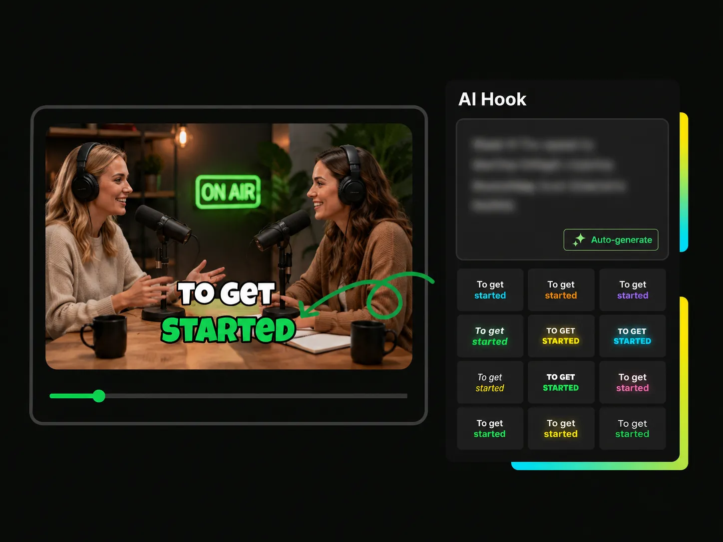 Customization panel selecting voice and style using an online tiktok hook generator