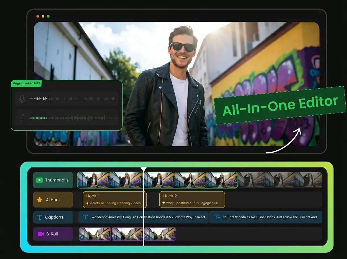Previewing video timeline seamless transitions with the AI tiktok hook tool