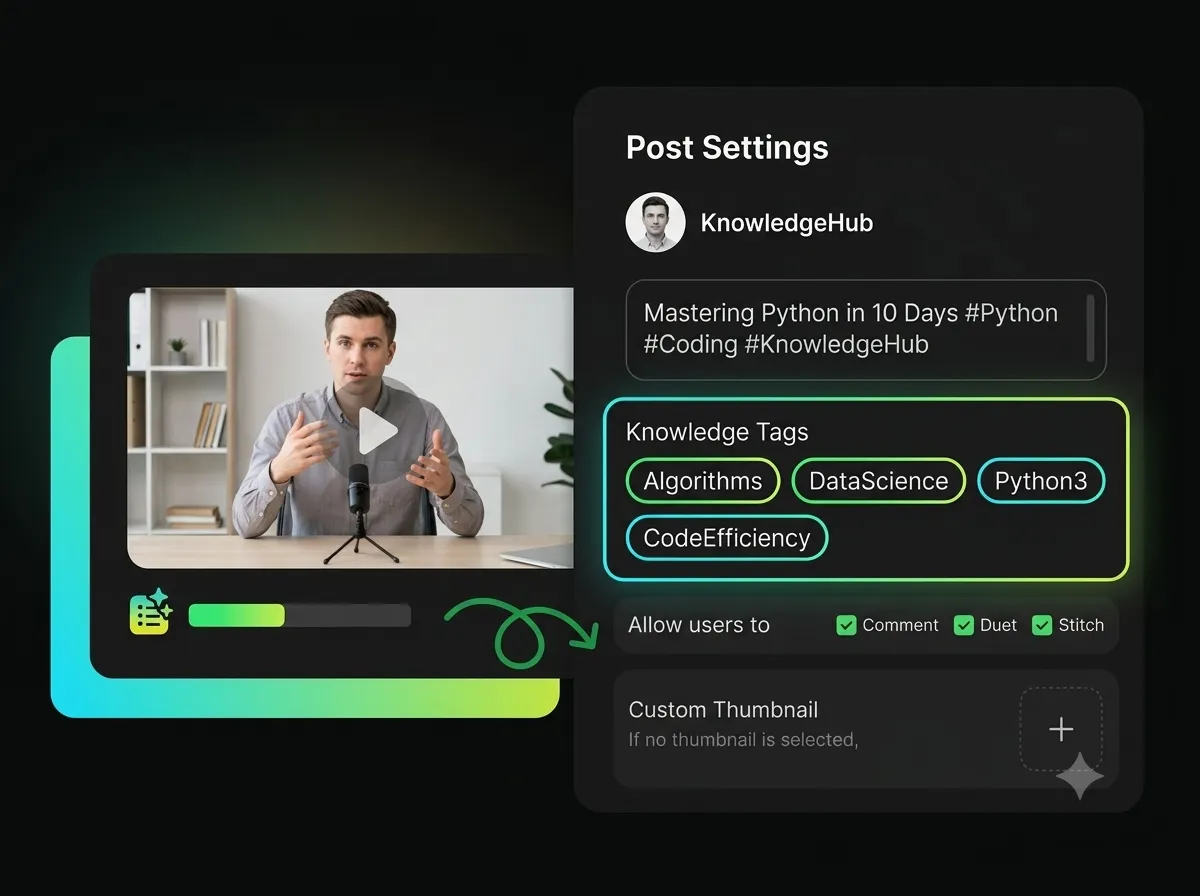 Trending hashtags and AI tag generator dashboard in automated TikTok scheduler