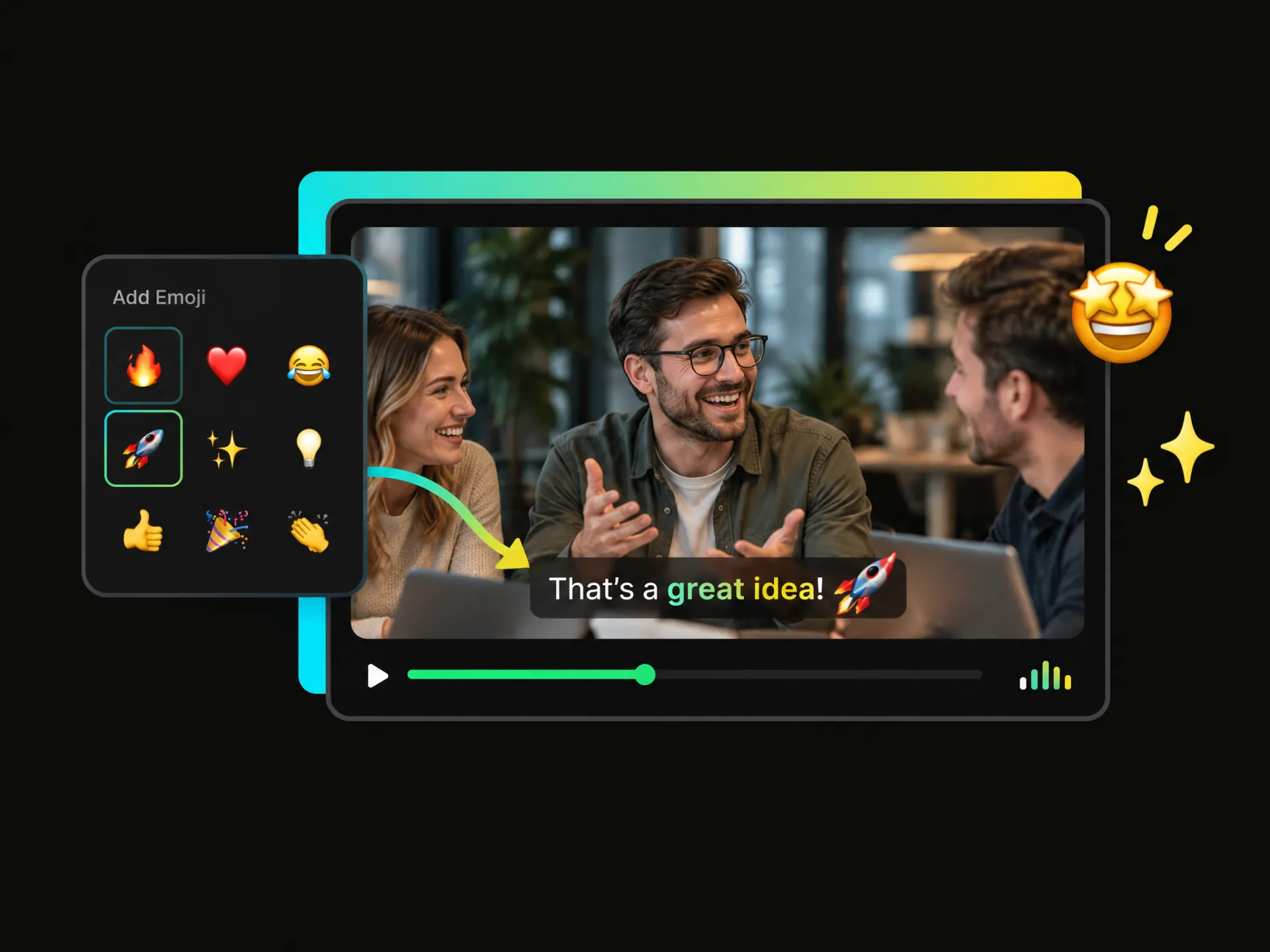 Add subtitles to videos with AI-generated emojis that highlight key moments and make captions more expressive.
