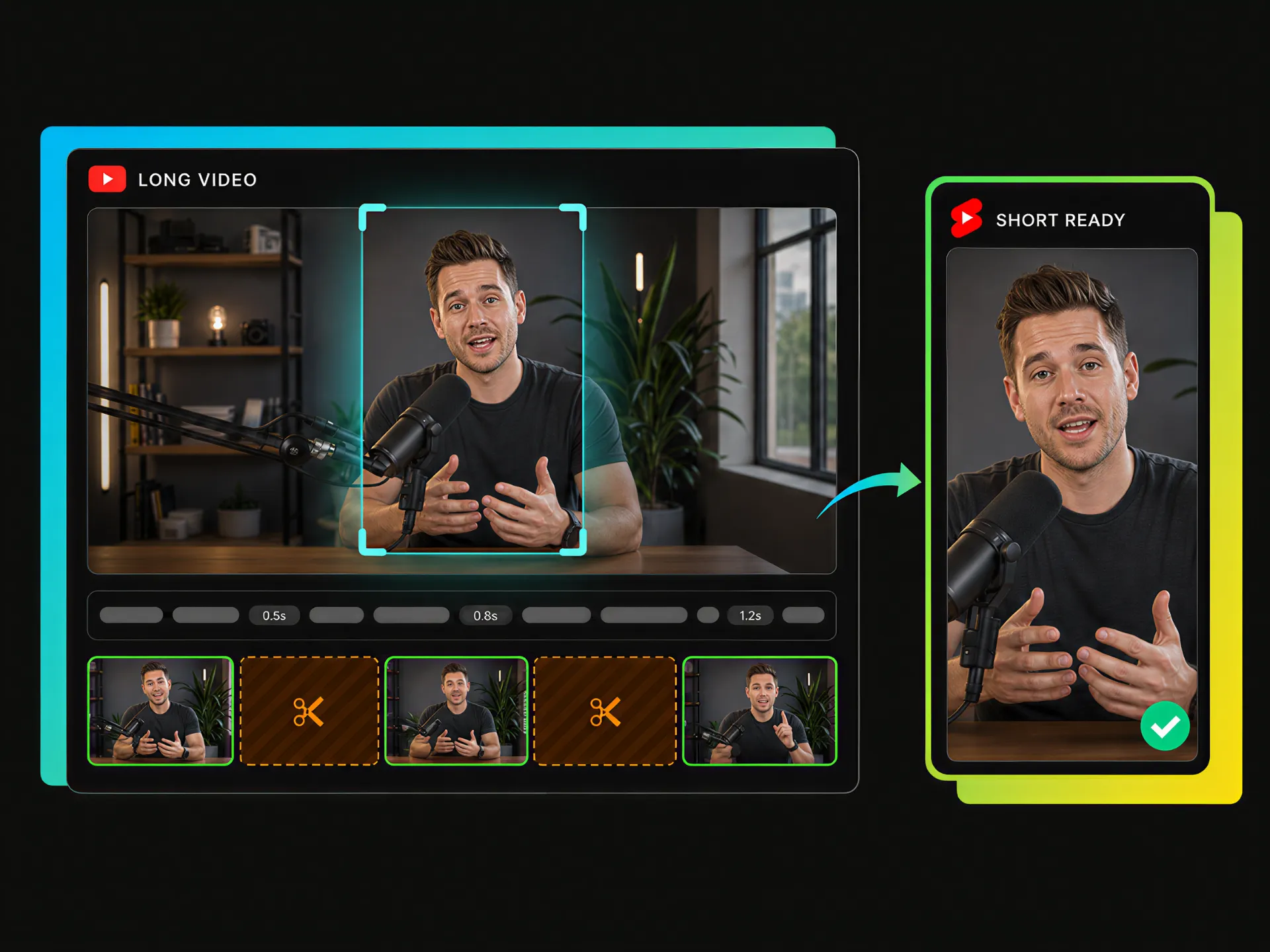 youtube creator using a youtube trimmer to cut long videos into shorter clips for shorts