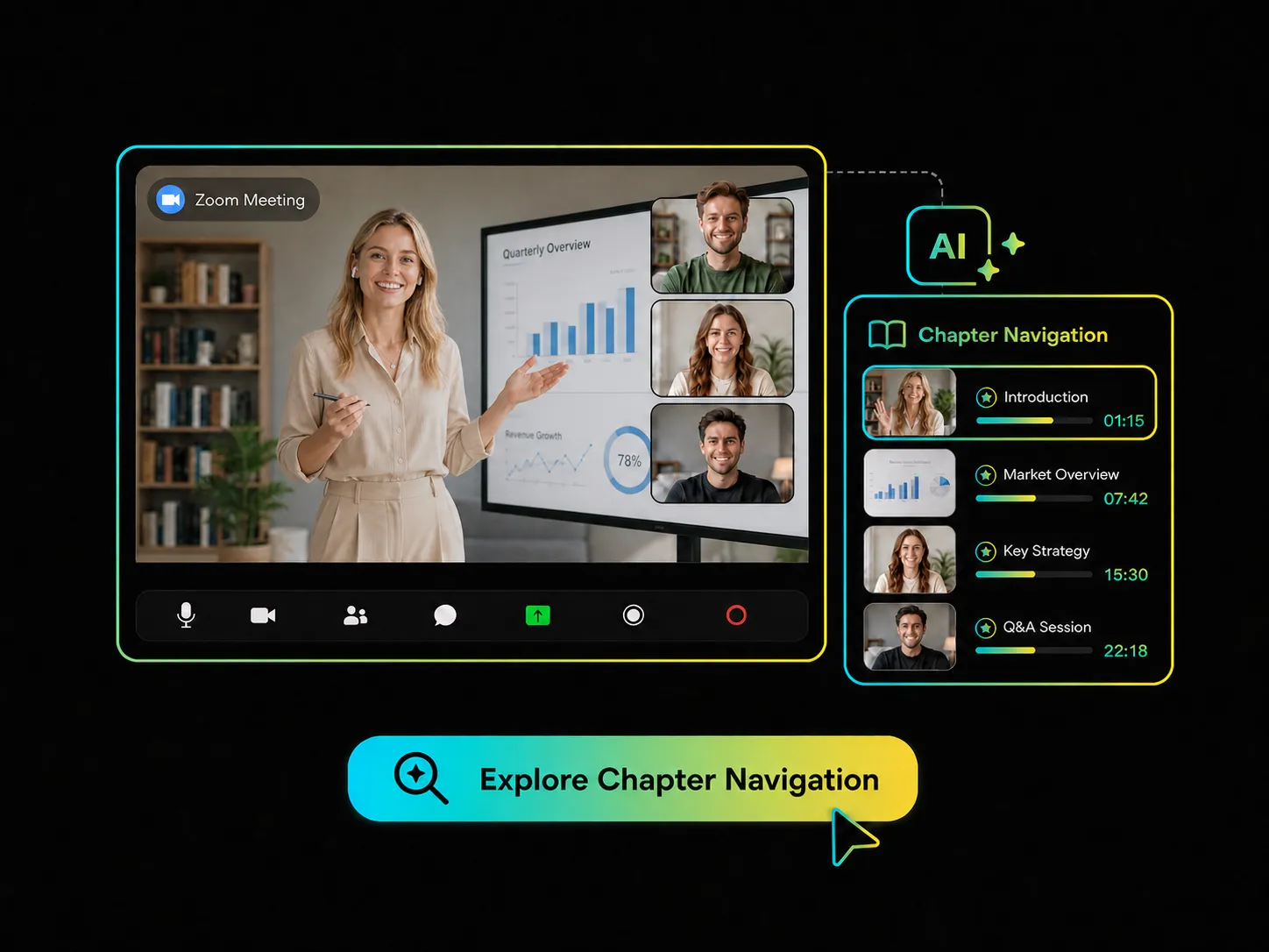 Chapter navigation for quickly locating key meeting sections