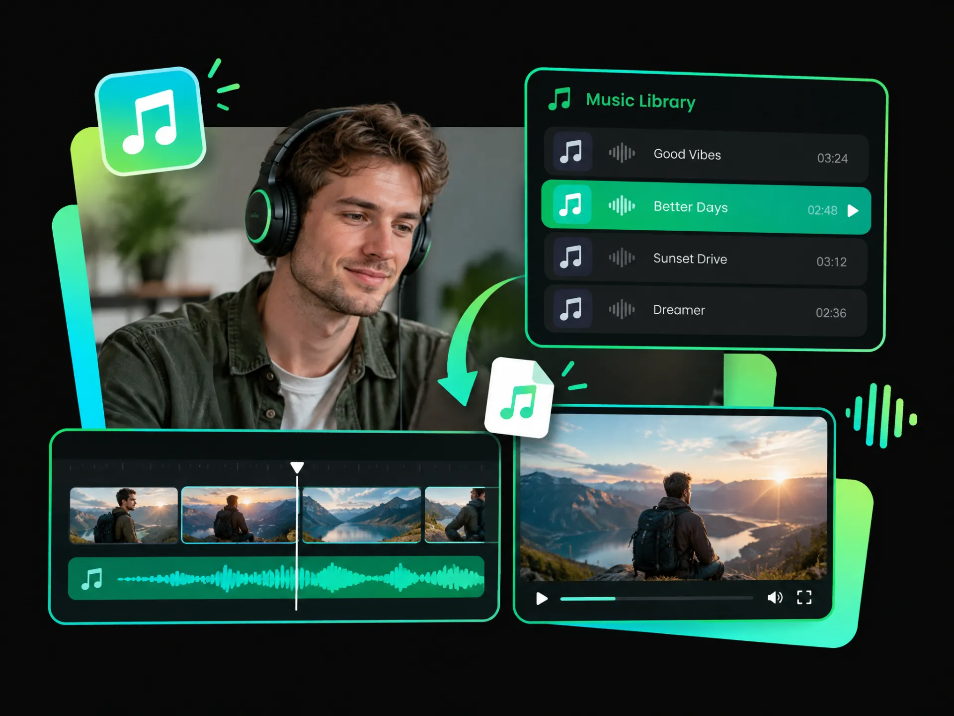 Add music to a video by choosing a ready-to-use track from Wayin's music library
