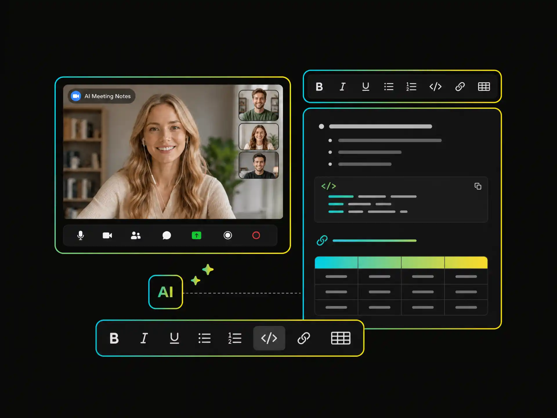 Editable meeting notes with formatting tools in WayinVideo