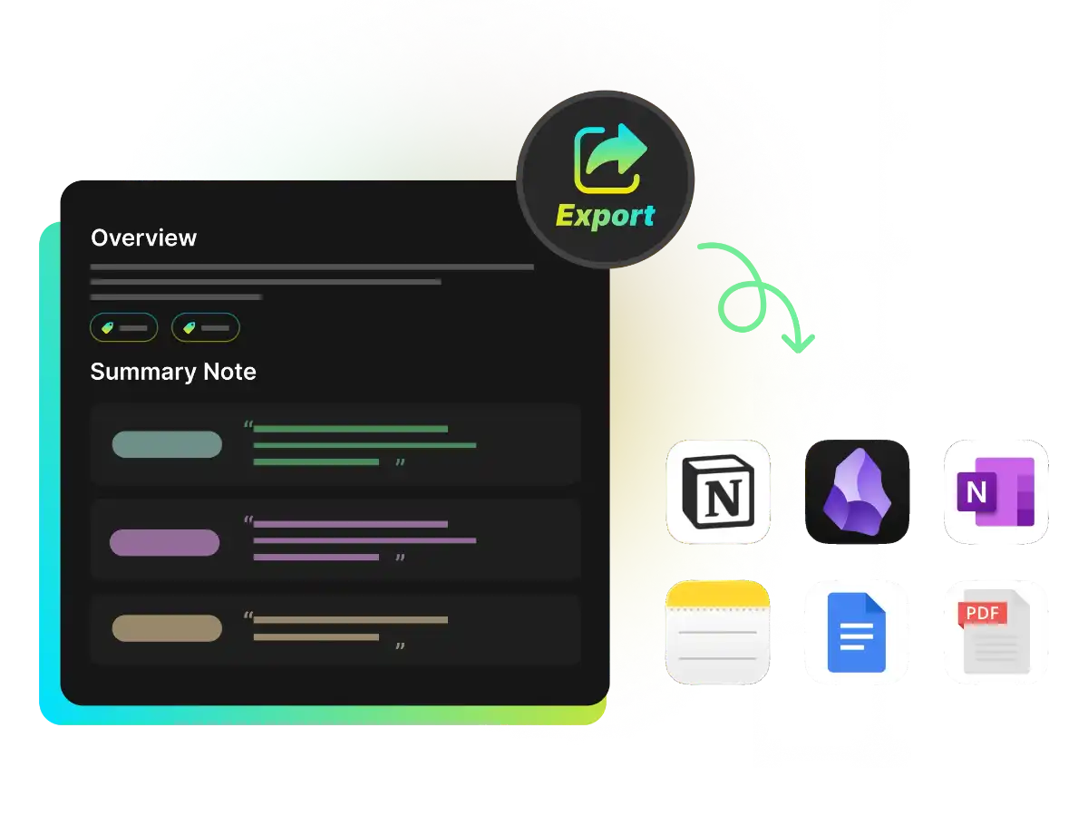 Structured video notes prepared for export to Notion and Obsidian