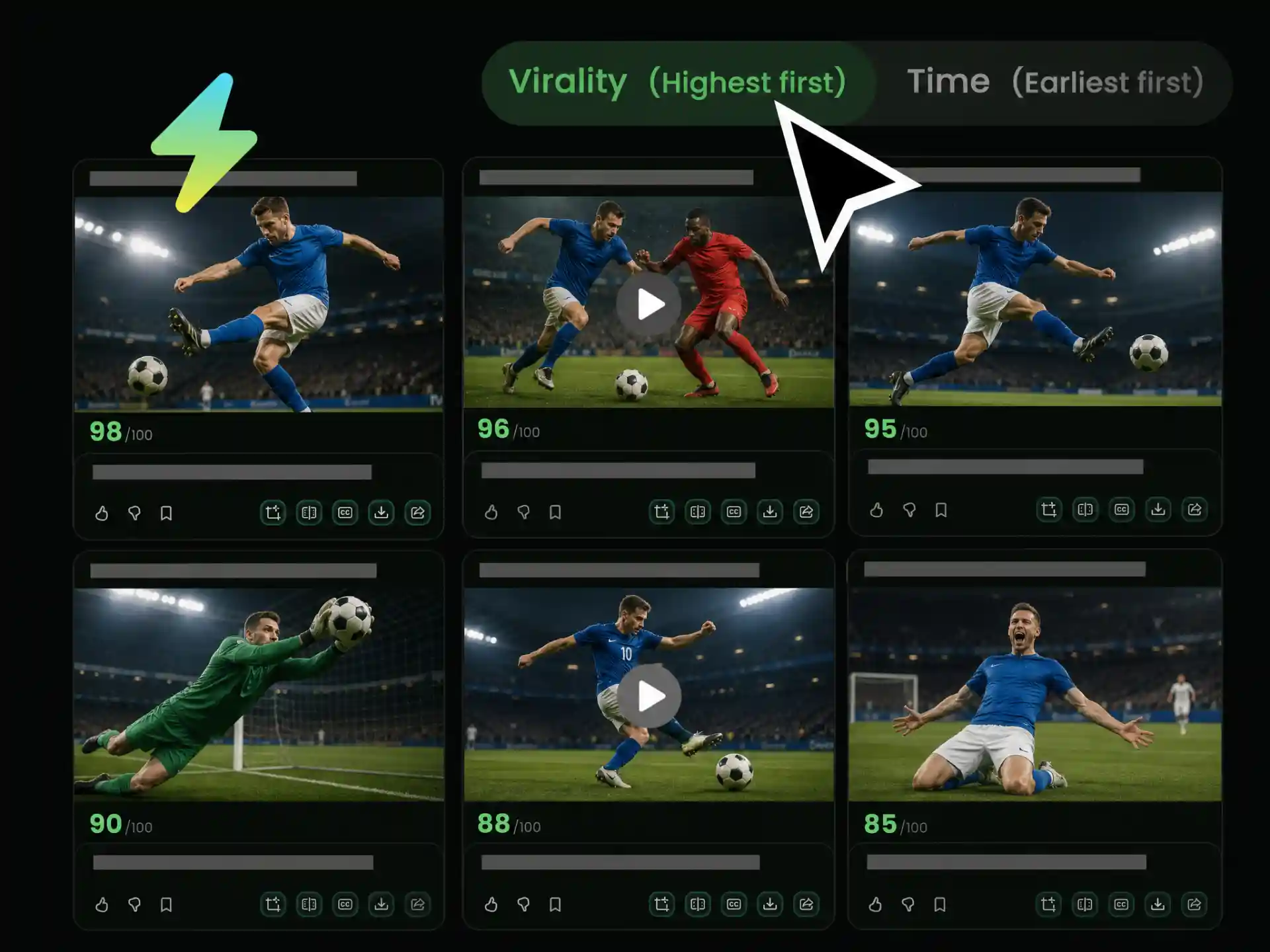 AI sports clip maker evaluating viral score for game highlights