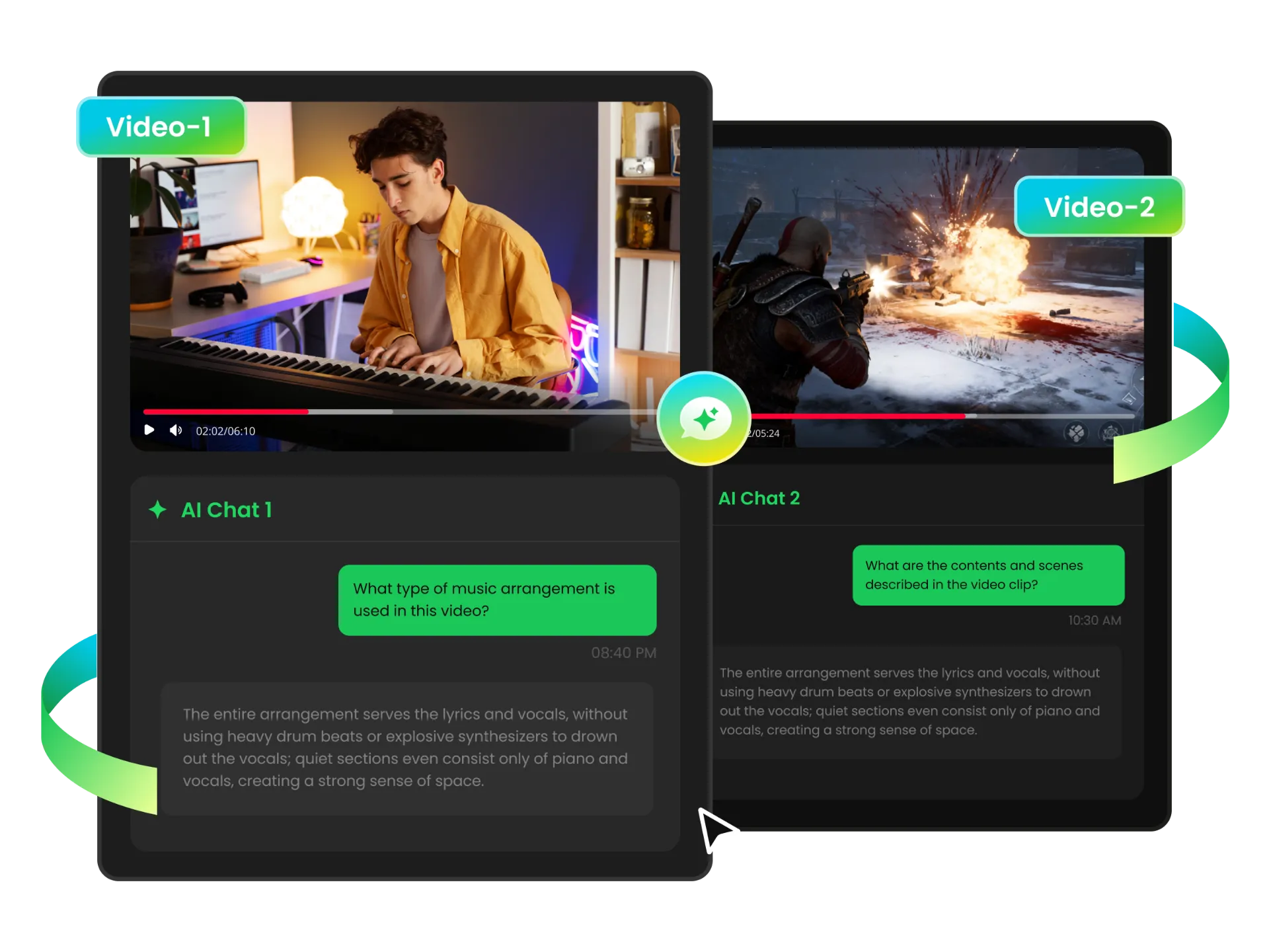 chat history panel showing multiple saved video conversations