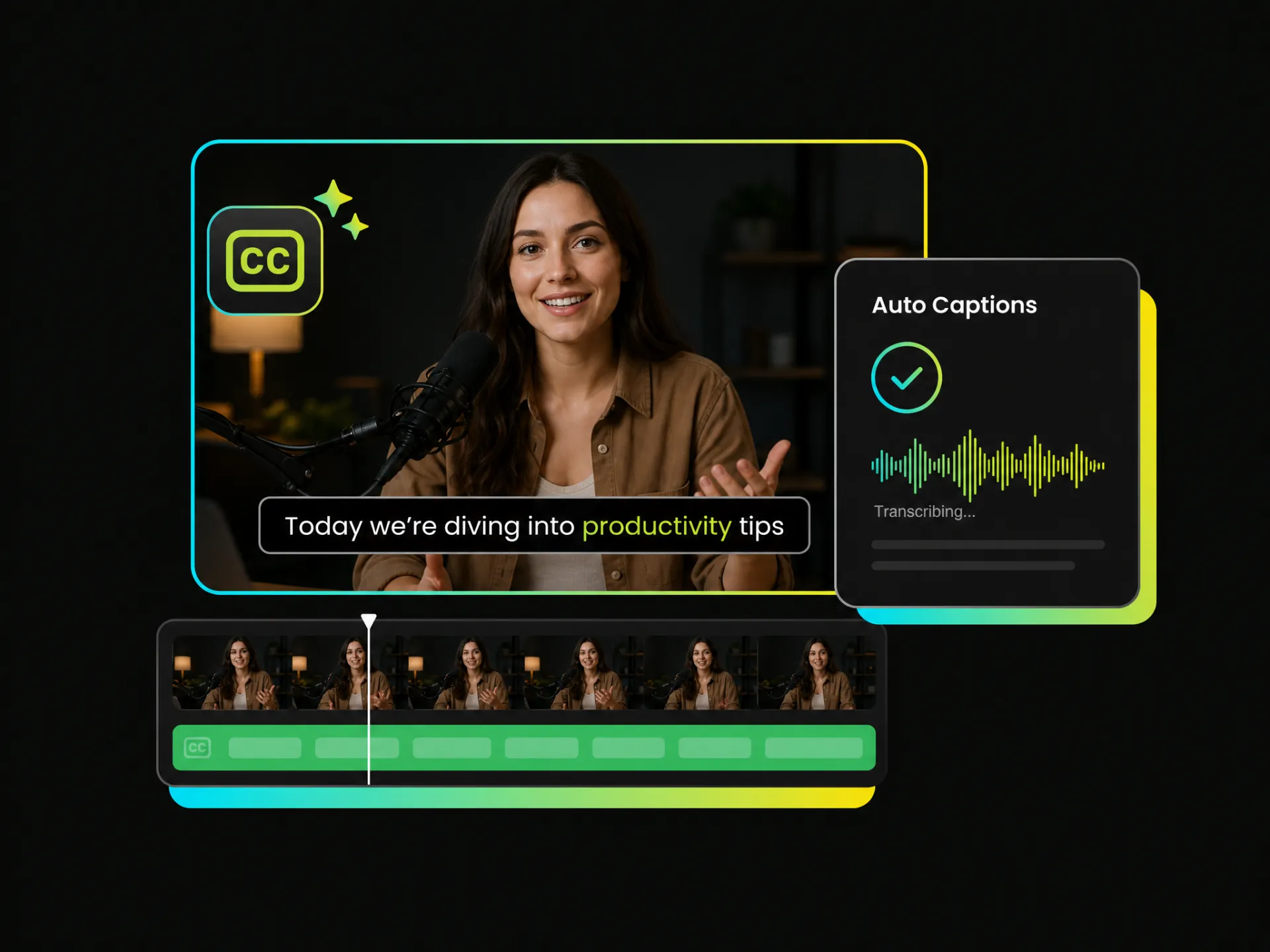 AI video editor automatically adding captions to an uploaded video