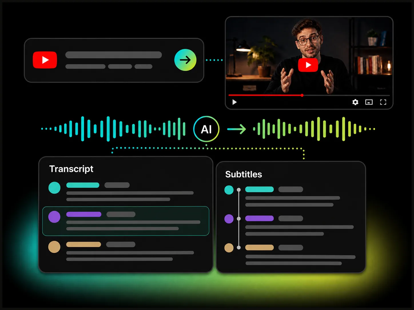 transcribing youtube video audio to text by simply adding a youtube link