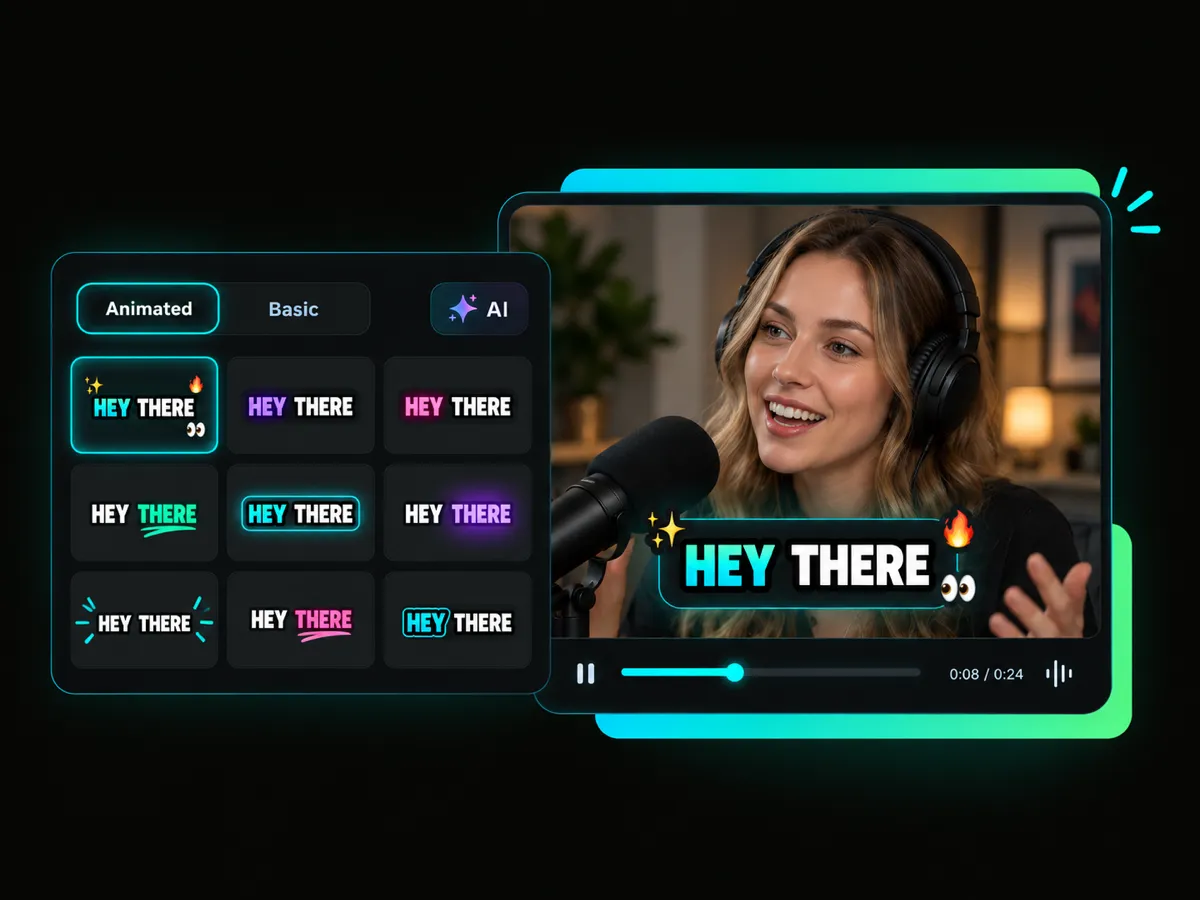 twitter video captioning with dynamic effects, word highlights, and emoji