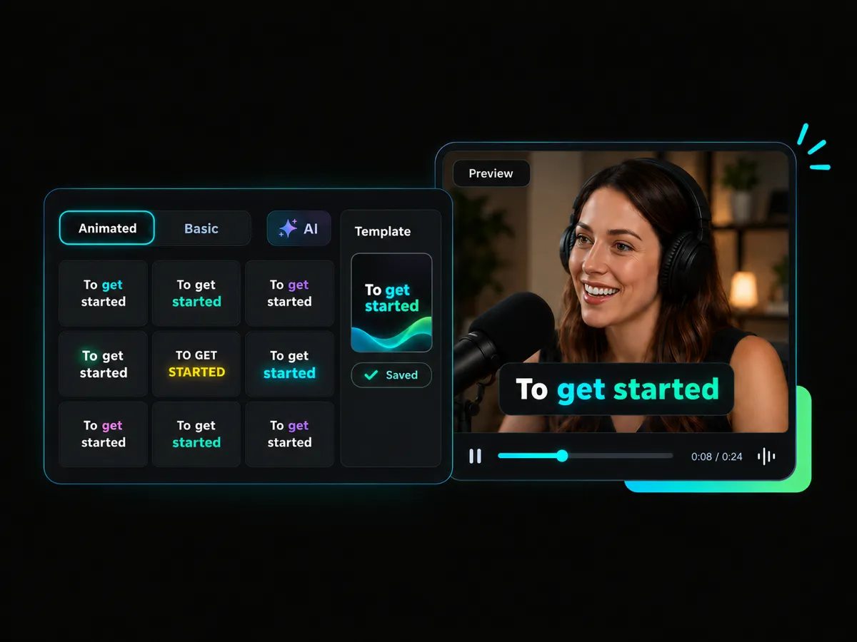 applying animations or a preset brand template to youtube video captioning