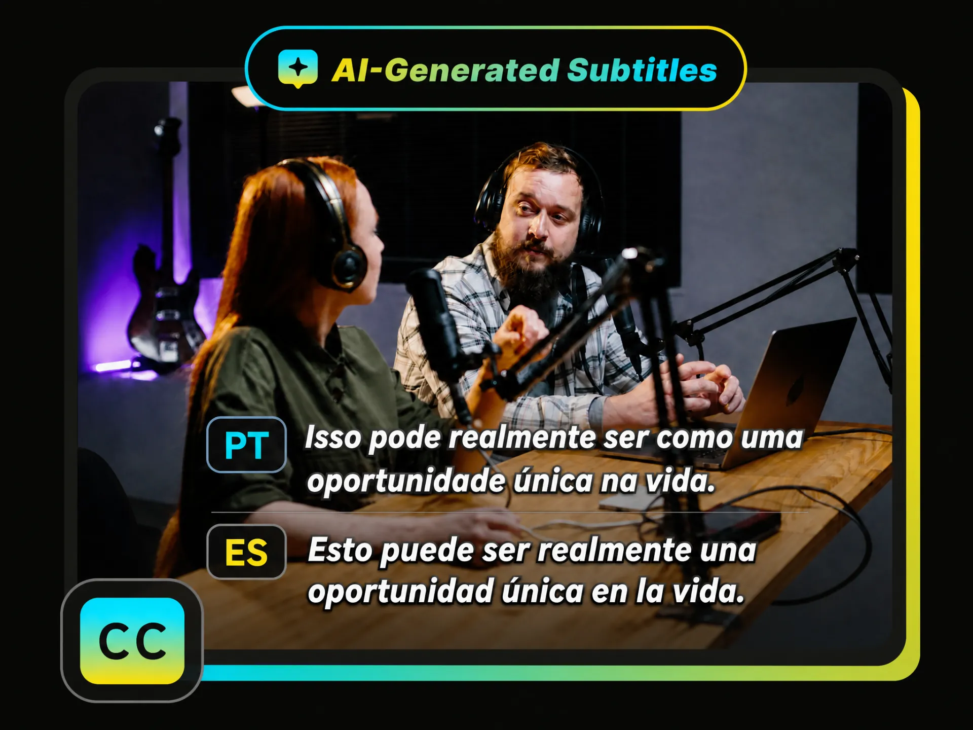 AI generating synchronized subtitles with the Portuguese to Spanish video translator