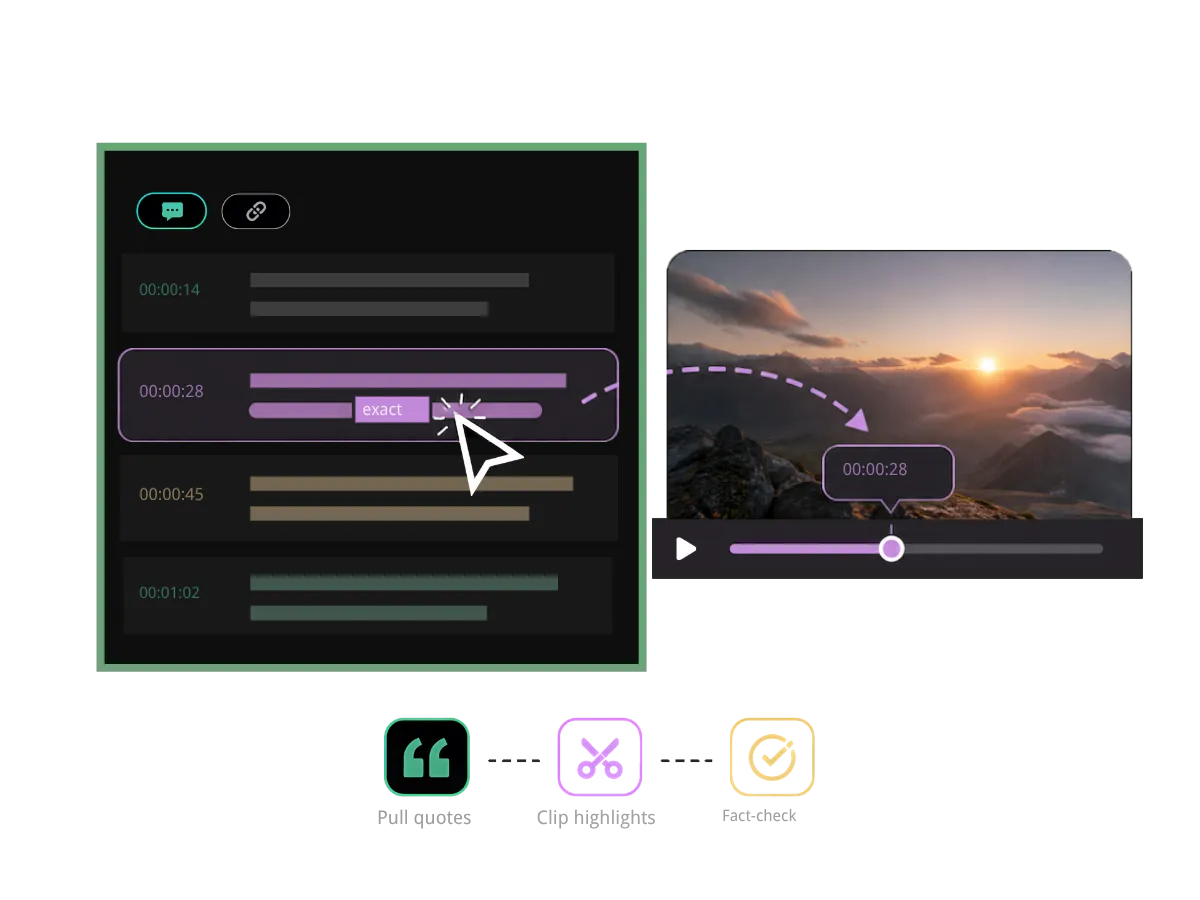 ai creating searchable podcast transcripts with timestamps and audio playback for accuracy checks