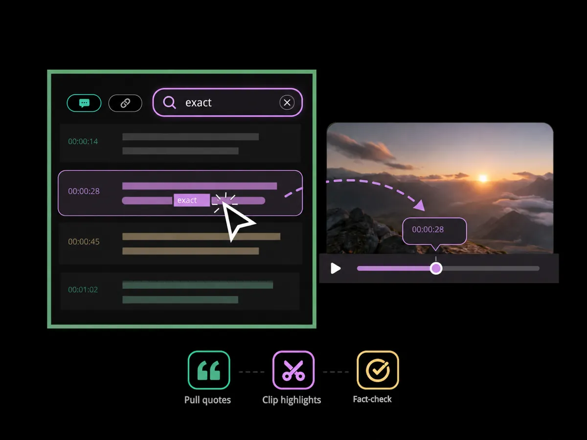 searching for a keyword within the instagram video transcript and subtitles
