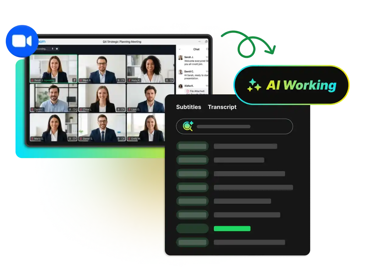 searching and jumping to matching recording moment within the ai zoom transcript generator