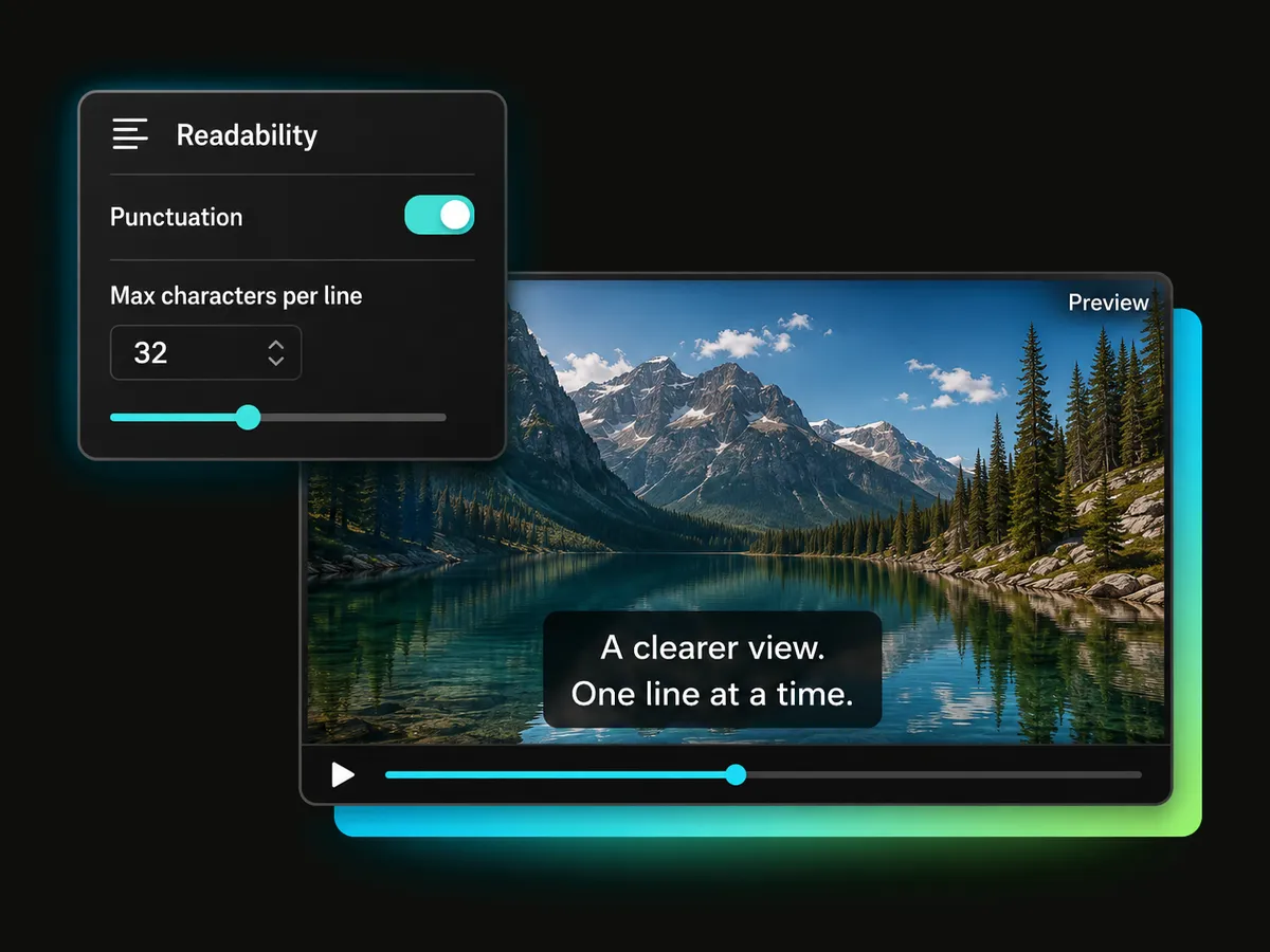 subtitle readability settings for punctuation and maximum characters per line