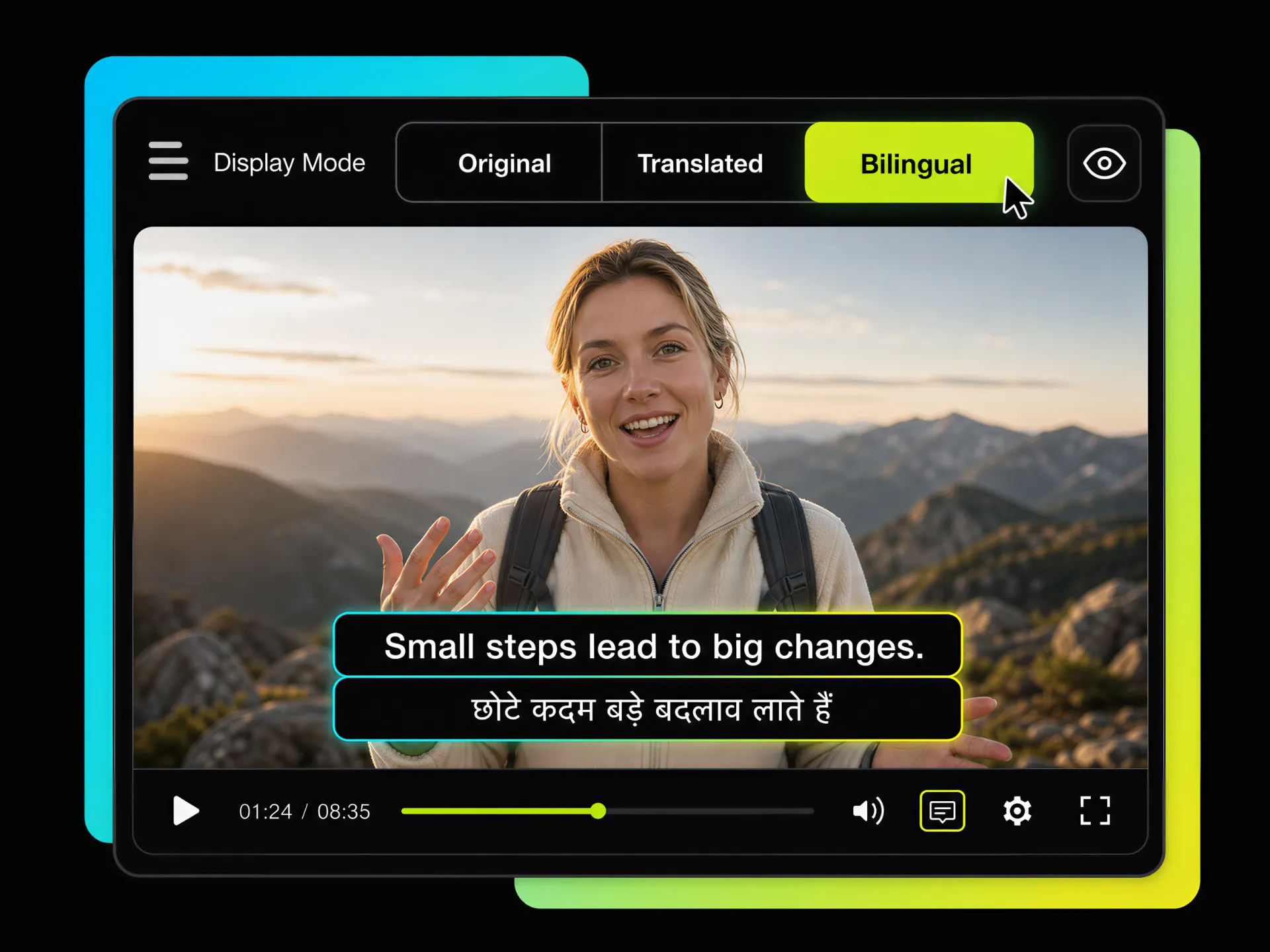 user switching between original, translated, and bilingual subtitle modes