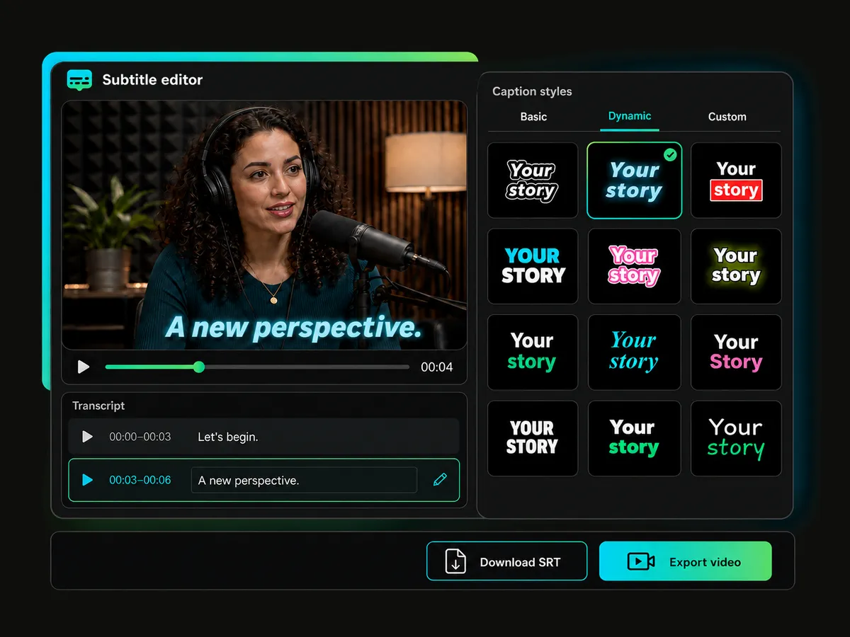video to srt subtitle generator with a video preview showing refined subtitles