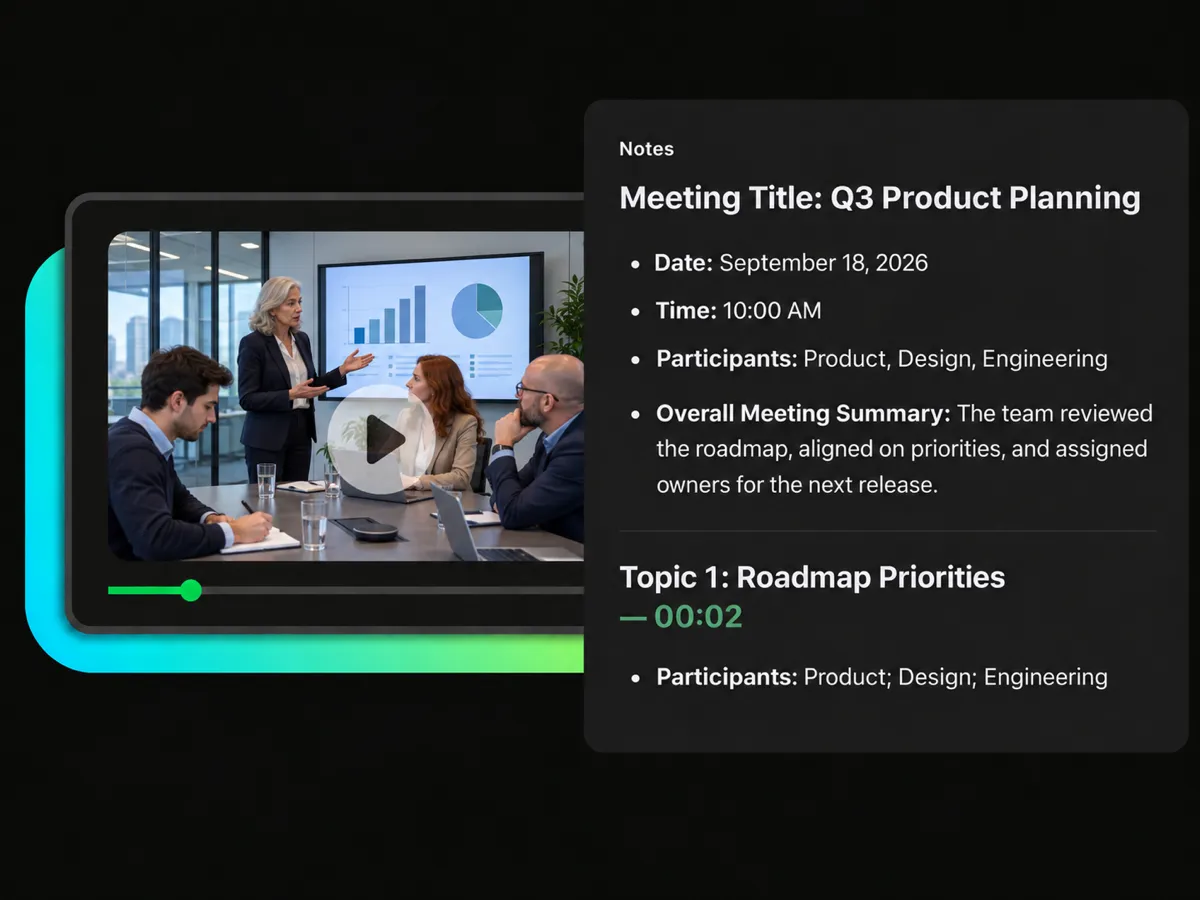 meeting note taking ai creating meeting minutes linked to well-timed video content