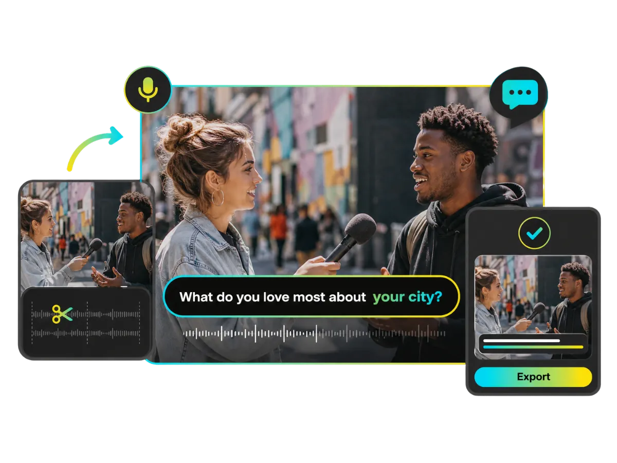 Animated subtitles generator workflow from long video and auto captions to final video export