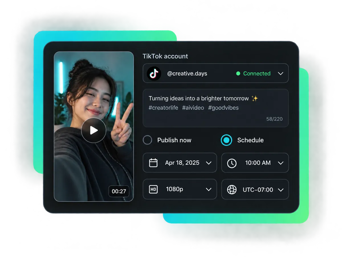 video publishing on tiktok with ready-to-share captions and scheduling details