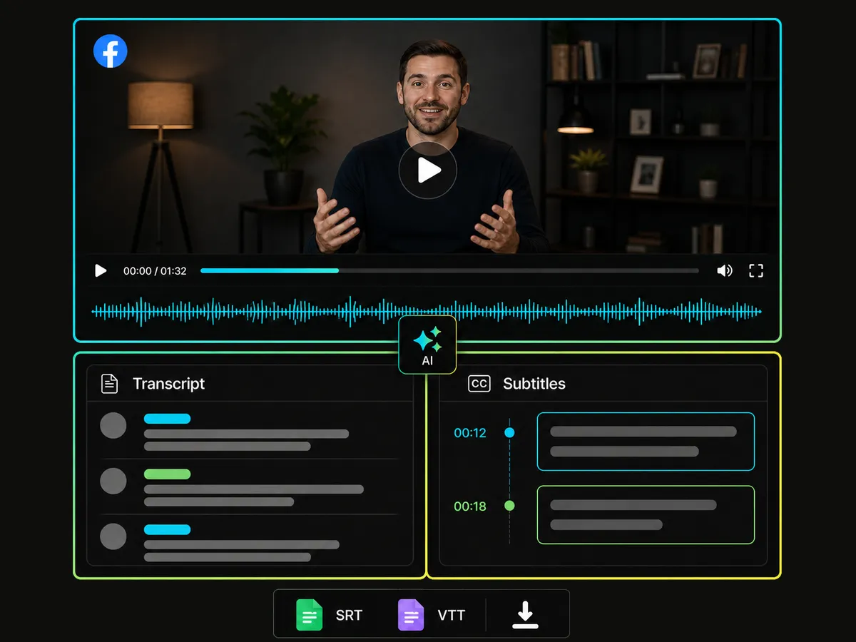 automated transcript and subtitle generation with ai for facebook videos
