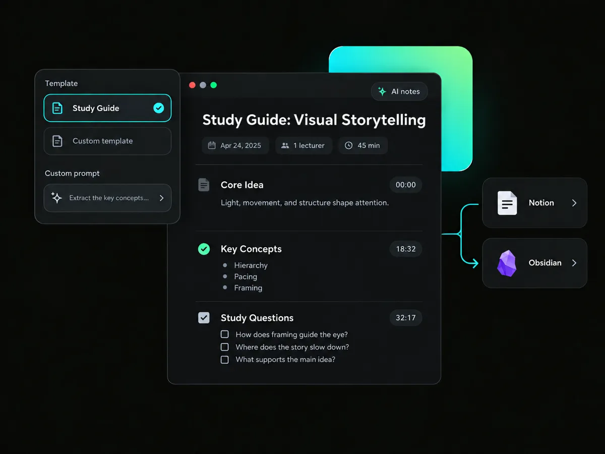 moving notes from the ai lecture note taker to notion and obsidian